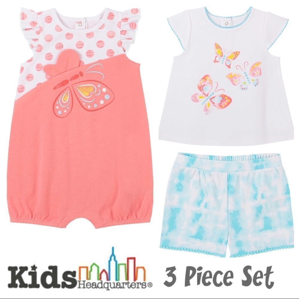 NEW! KIDS HEADQUARTERS BUTTERFLY 3 Piece Romper Set